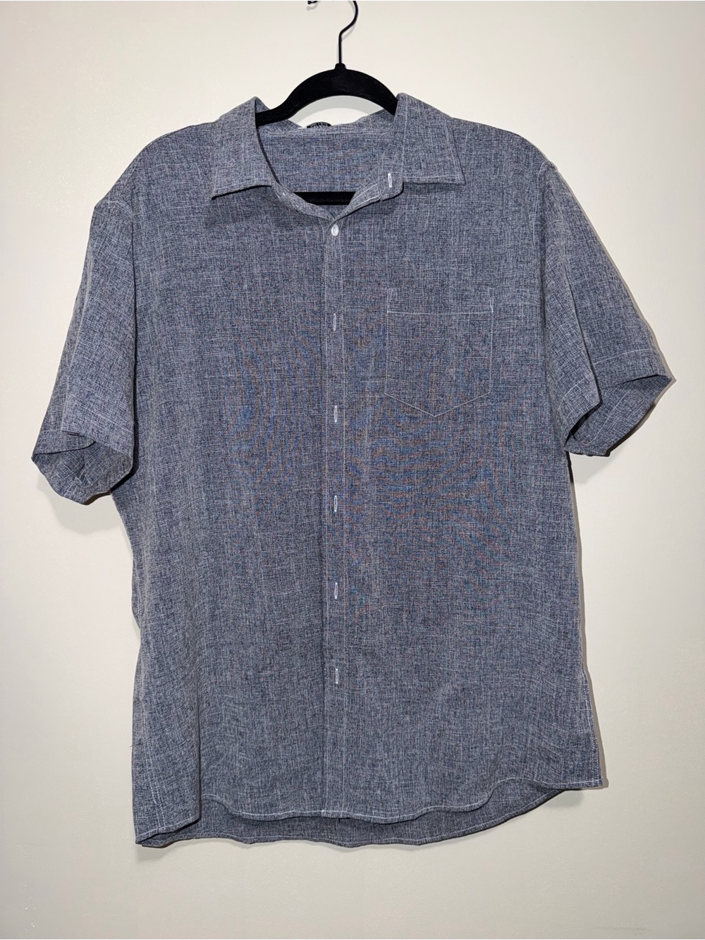 COOFANDY Men’s Linen Look Short Sleeve Button Up Shirt Gray Large